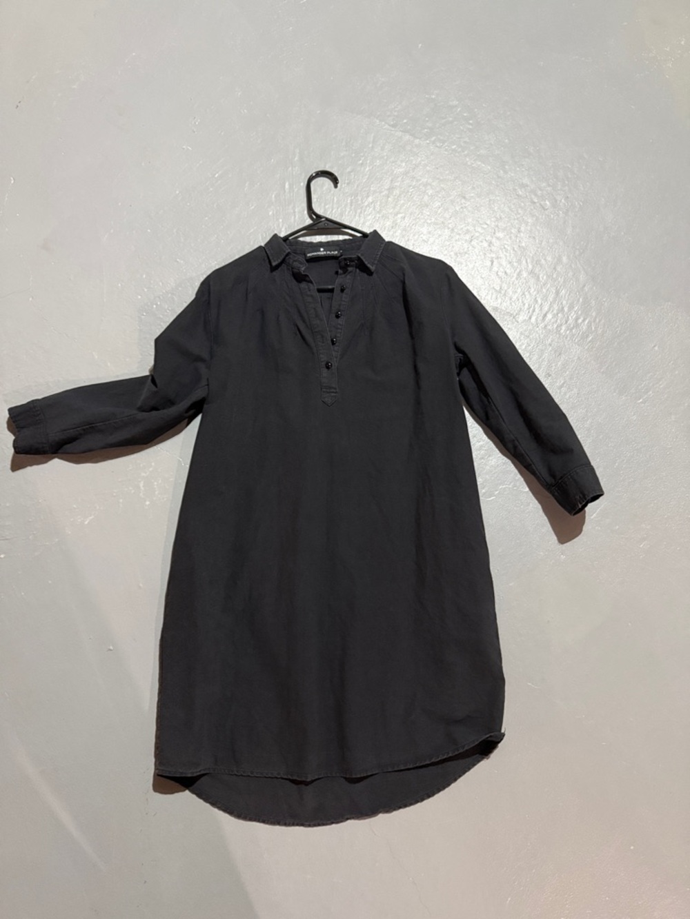 Pomander Place Black Long-Sleeve Henley Tunic Dress
